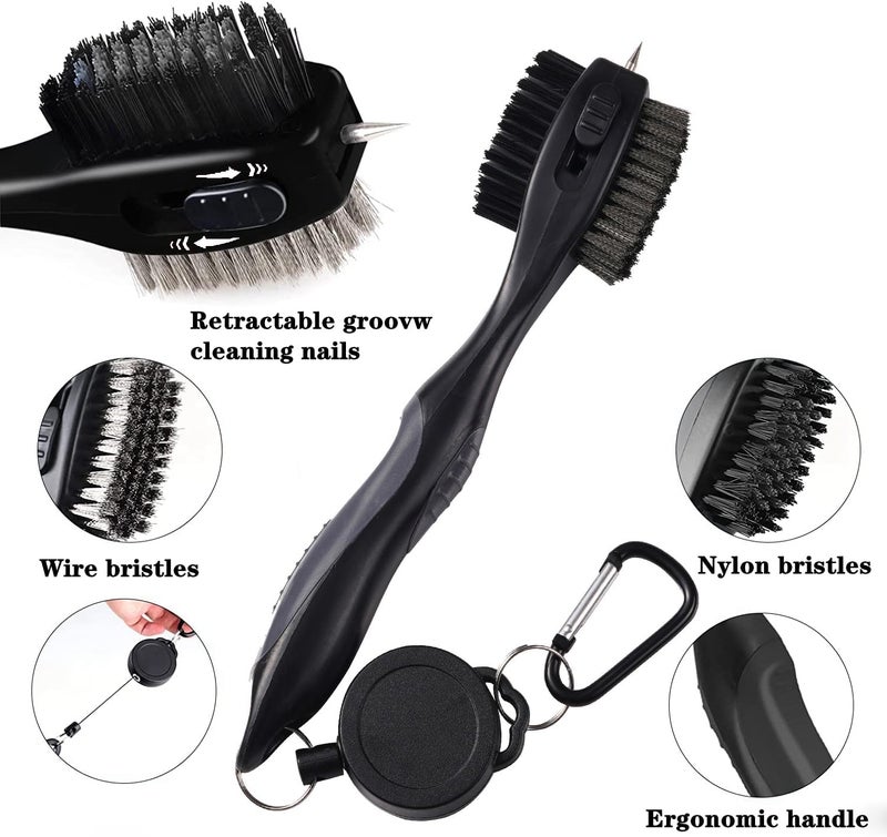 Lesunsul Golf Club Brushes, Golf Cleaning Tool, with Retractable Cleaning Nails, Nylon and Wire Bristles Oversize Double Brush Head with 2ft Retractable Zip-line Metal Buckle - Image 3